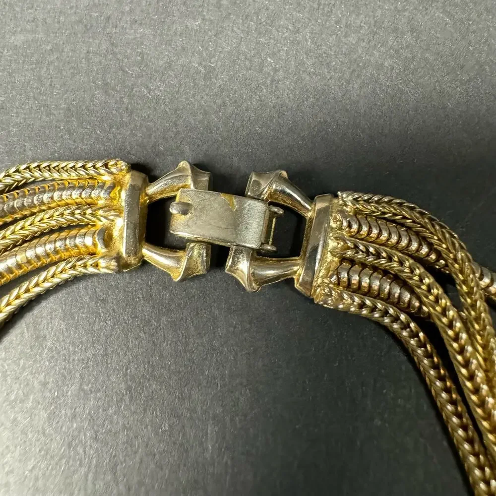 Vintage 60s Designer Costume Mulit Chain Knot Necklace Tassel Jewelry Unsigned